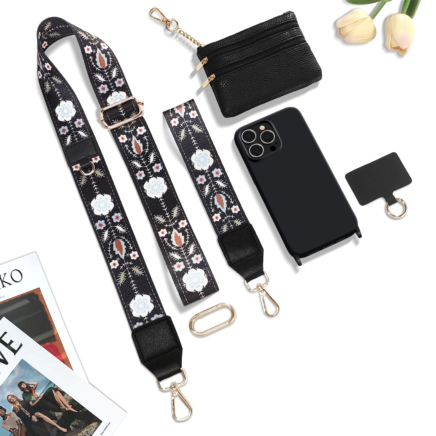VooDirop Crossbody Phone Strap with Wallet for iPhone 16 Pro, Phone Case with Detachable Lanyard & Wrist 2 in 1 - Image 2