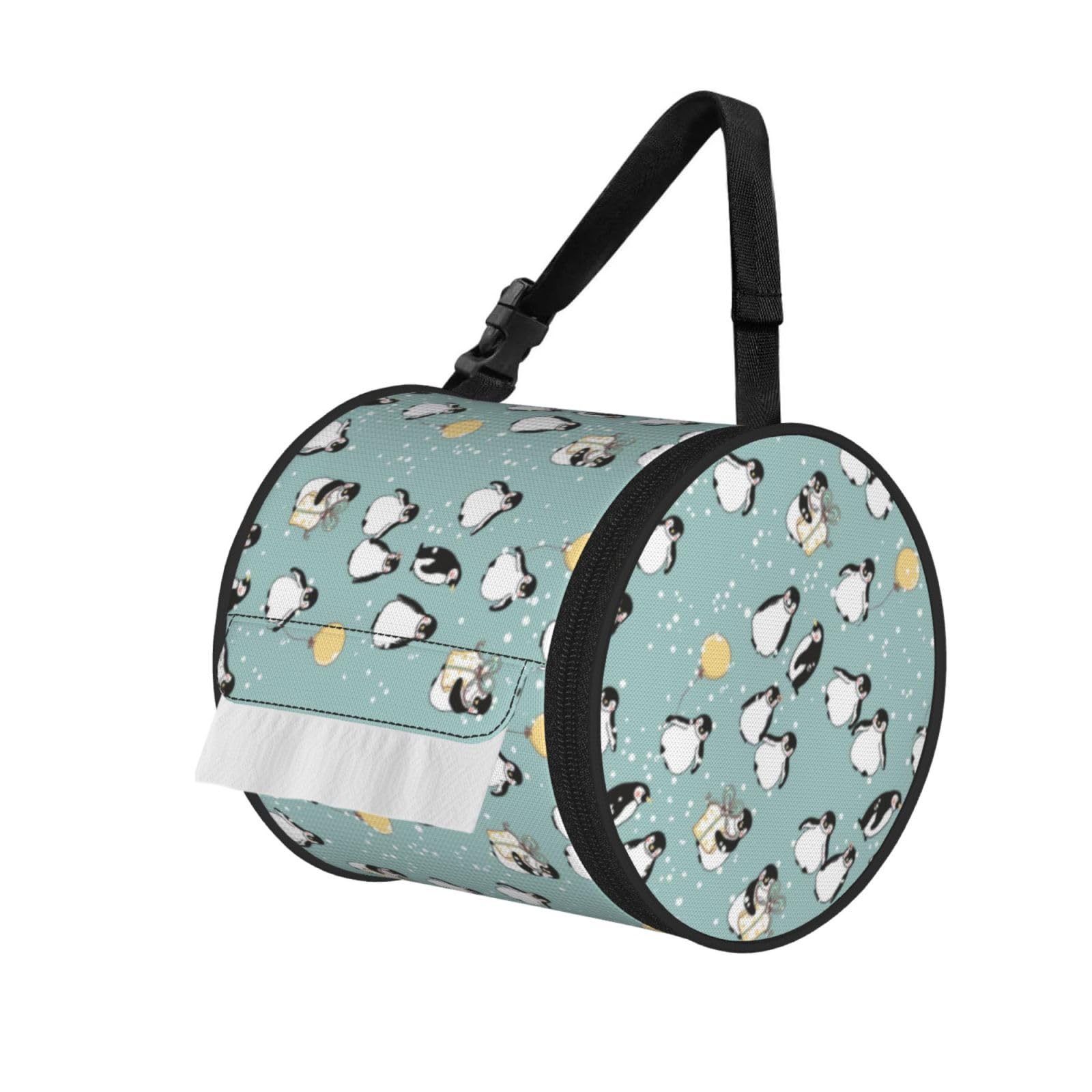 Penguin Balloon Snowflake Print Hanging Toilet Paper Holder Camping Paper Towel Holder Portable Car Roll Paper Storage Bag With Adjustable Strap Suitable For Bathroom,Kitchen
