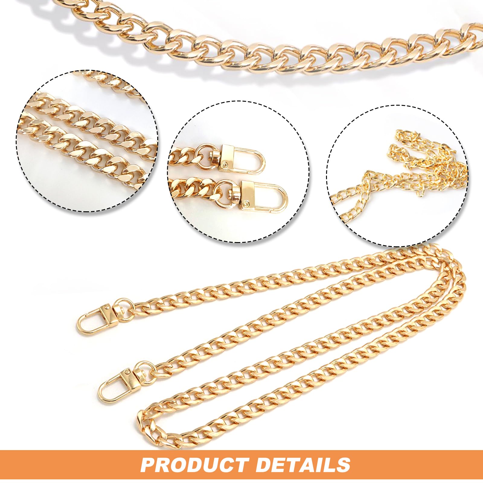 Gold Bag Chain Strap 120cm Long Handbag Chain Shoulder Bag Straps Metal Replacement Chains Strap for DIY Handbags Crossbody Bags 2 Pcs - Image 3