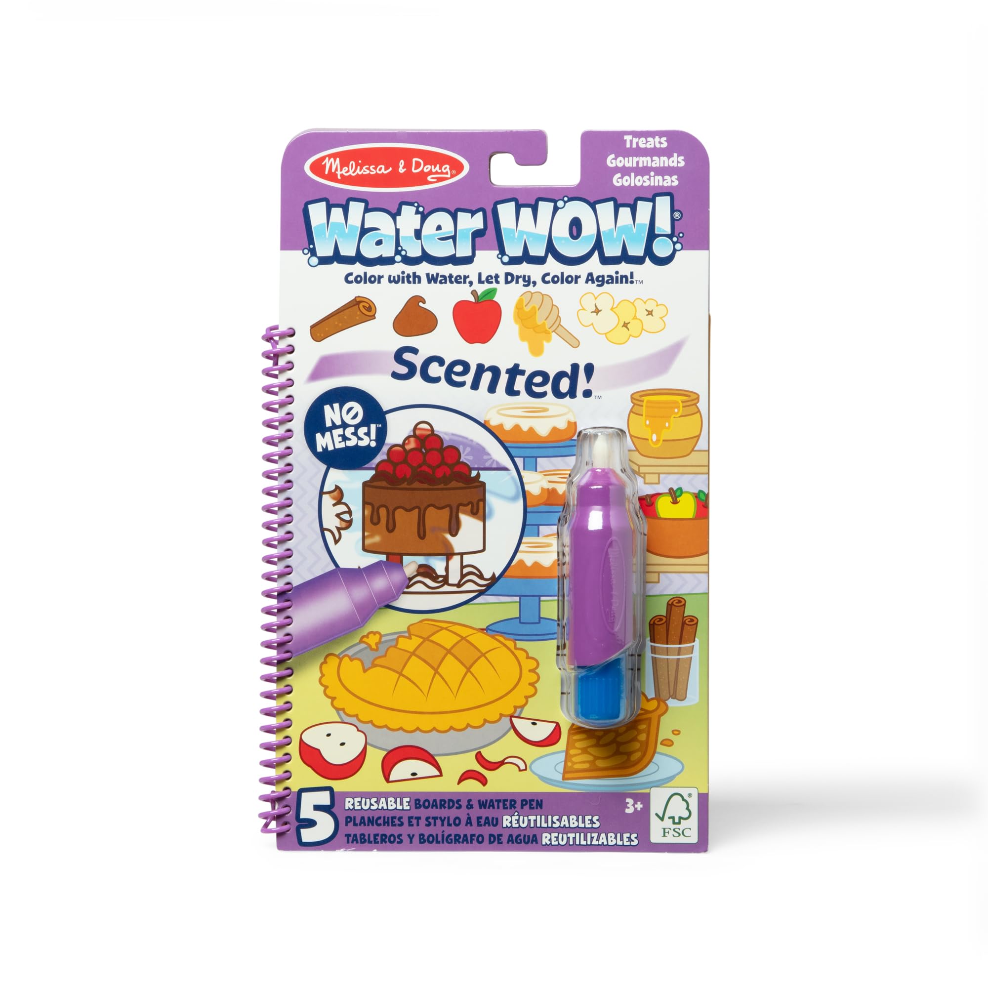 Melissa & Doug - Water Wow! Scented! Cukierki: tablica i długopis wielokrotnego użytku, 5 stron wielokrotnego użytku Magic Water do malowania wodą - 6074517 - Rzemiosło dla dzieci, prezent dla dzieci