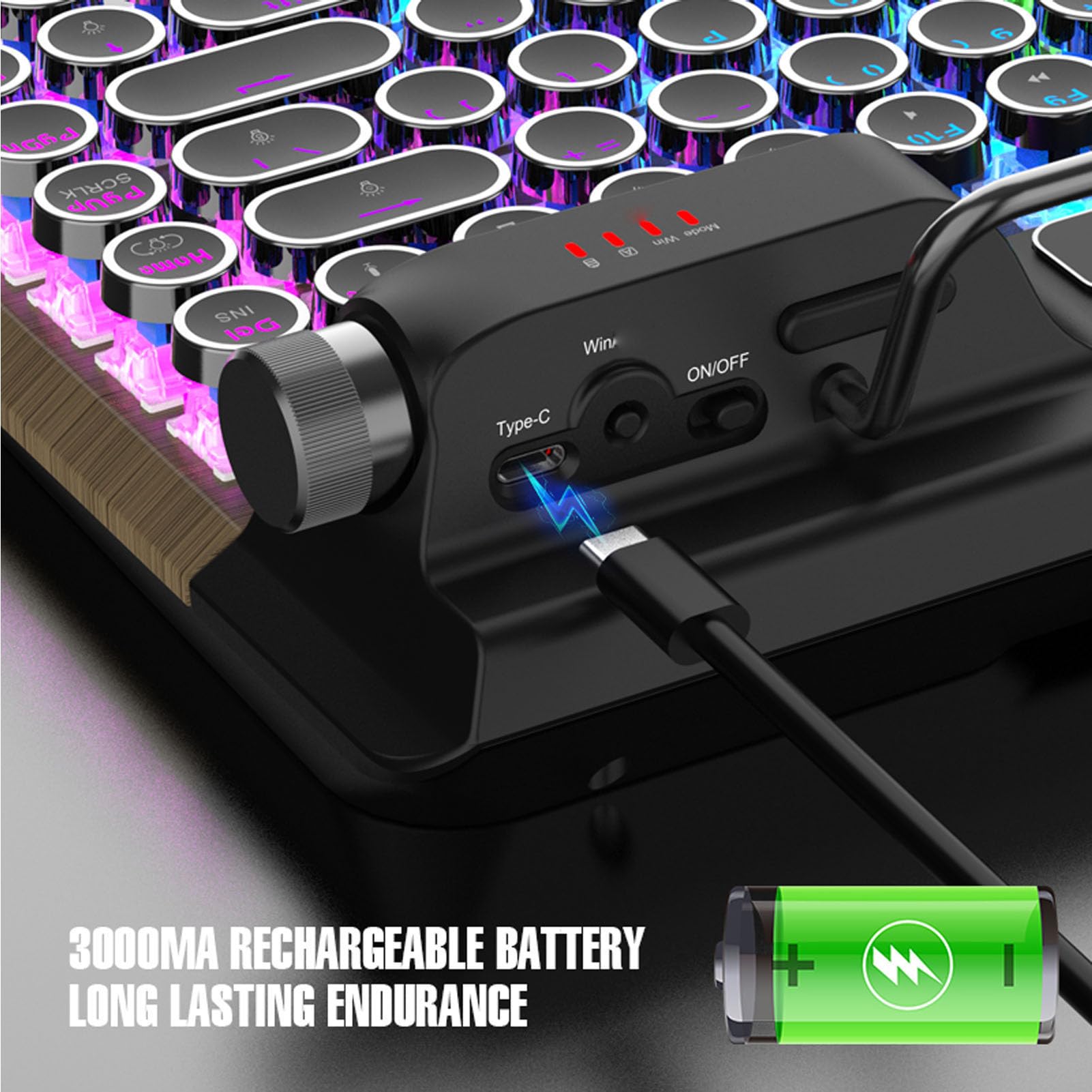 Annadue Bezprzewodowa Klawiatura Retro, Klawiatura Bluetooth 5.0 Vintage z 84 Klawiszami Punkowa Okrągła Keykapa, Podświetlenie RGB, Ergonomiczny Puty