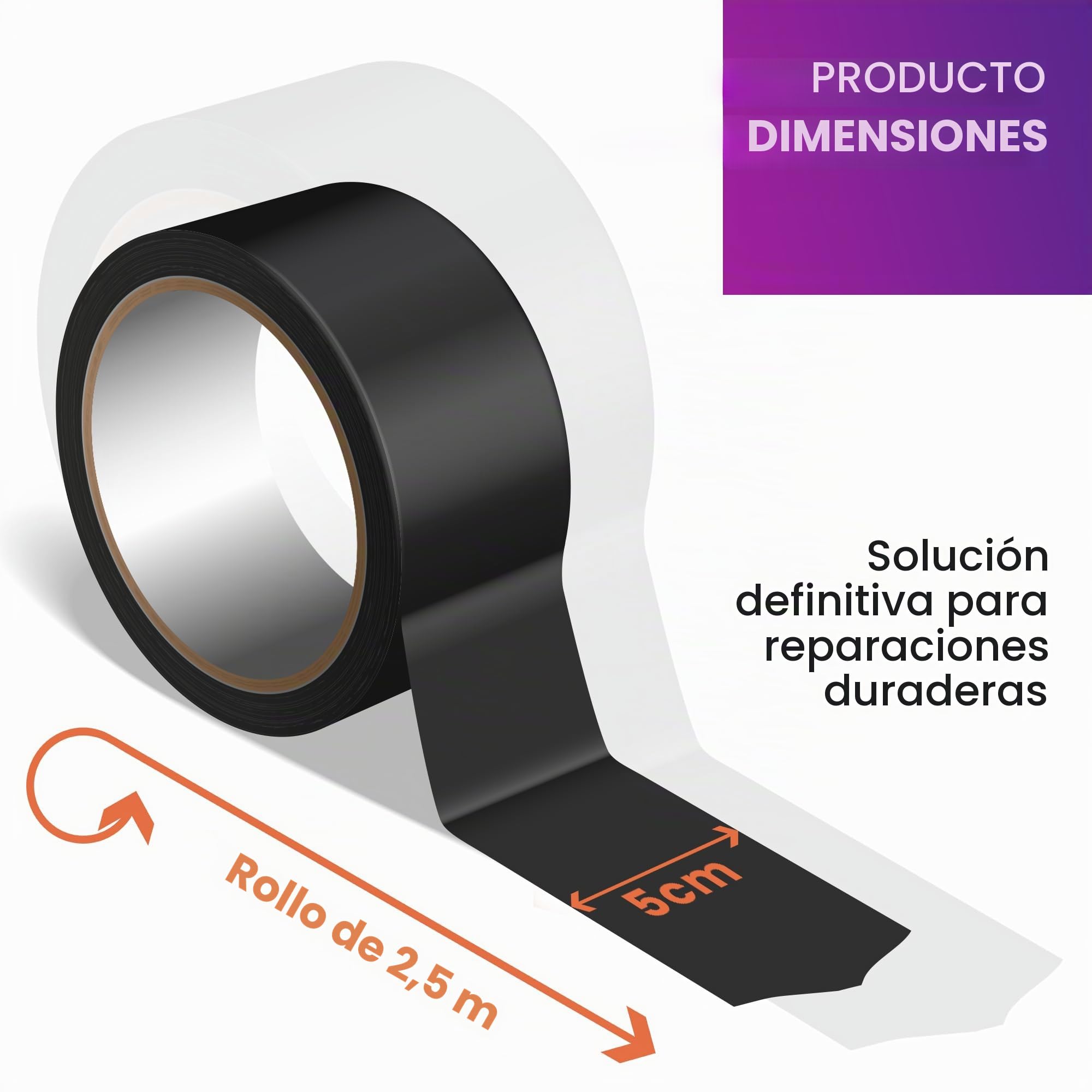 Cinta Adhesiva Impermeable Extremadamente Fuerte para Exterior e Interior | Cinta de Reparación de Tejados | Cinta Adhesiva Resistente a los Rayos UV | Autosellante (5cm x 2.5m)