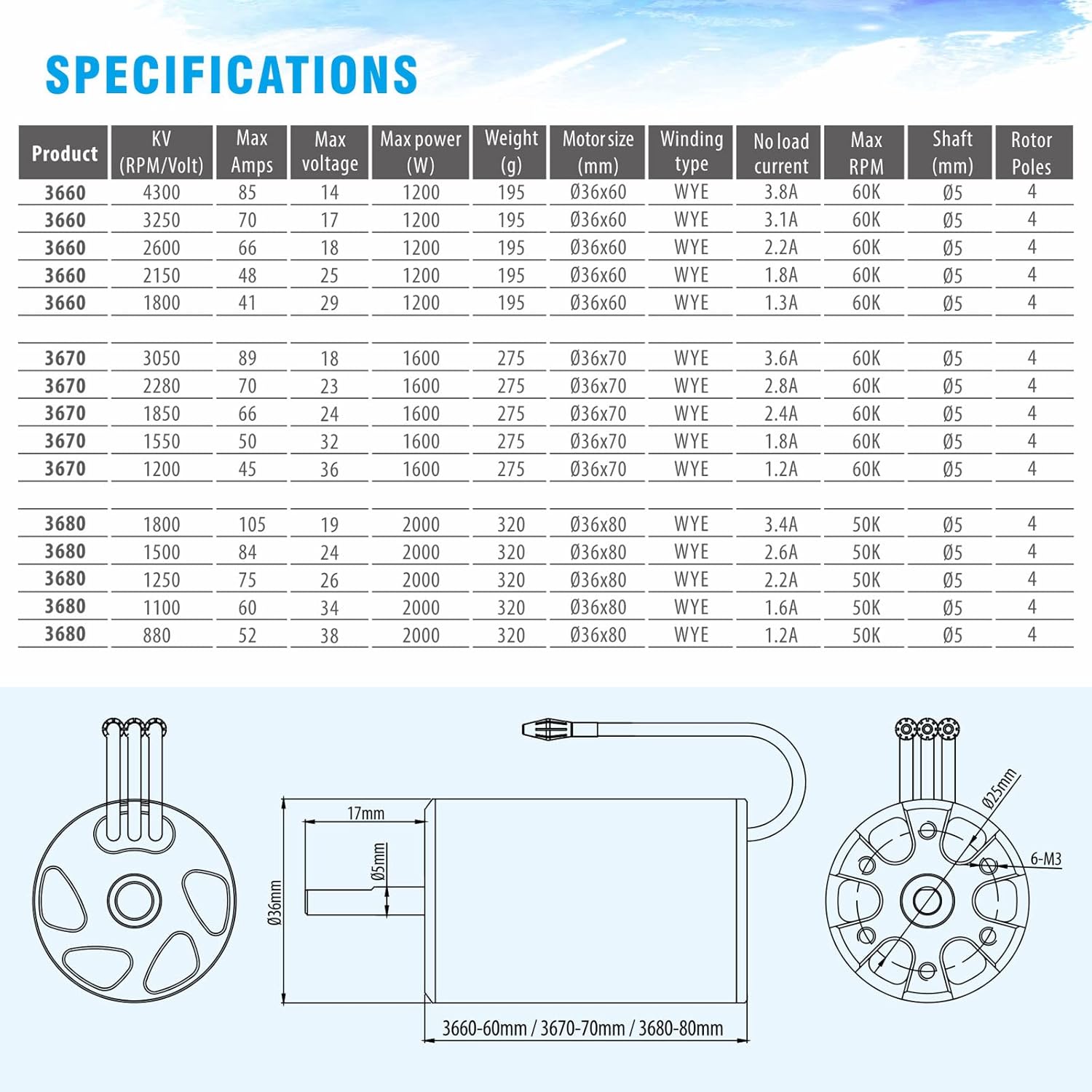 3670 1200KV Brushless RC Boat Motor Waterproof Shaft 5mm Brushless Motor 4Pole Design Boat Replacement Parts (1200kv) - Image 7