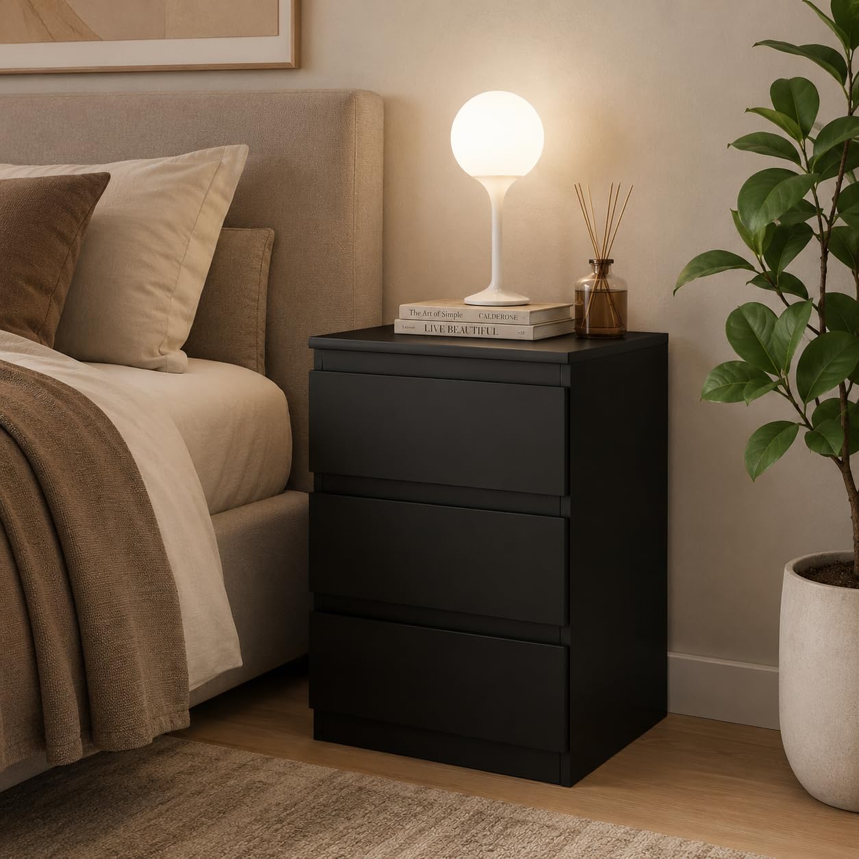 URBNLIVING Bedside Table with 3 Drawers, 62cm Height - Modern Chest of Drawers Dresser with Smooth Metal Runners for Bedroom, Living Room, Office & Hallway