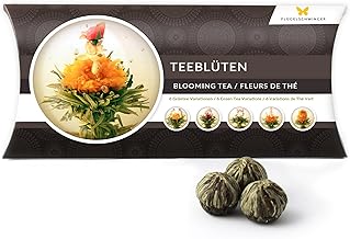 6 Teeblumen Geschenk-Box - Grüntee Variationen, Originelle Idee zum Geburtstag, Muttertag, Weihnachten, tolles Geschenk nicht nur für Frauen und Teeliebhaber, Teeblüten, Erblühtee