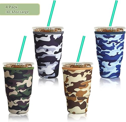 Vista 109 de Patelai Funda aislante reutilizable para café helado, 4 piezas, para bebidas frías, bebidas y soporte para la mayoría de los cafés