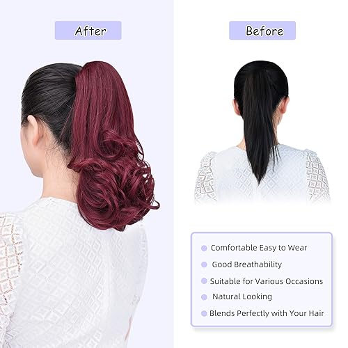 Miniatura 5 de Extensión de cola de caballo, extensiones de cabello con clip de garra de 12 pulgadas, extensiones de cabello corto y rizado, extensión de cabello