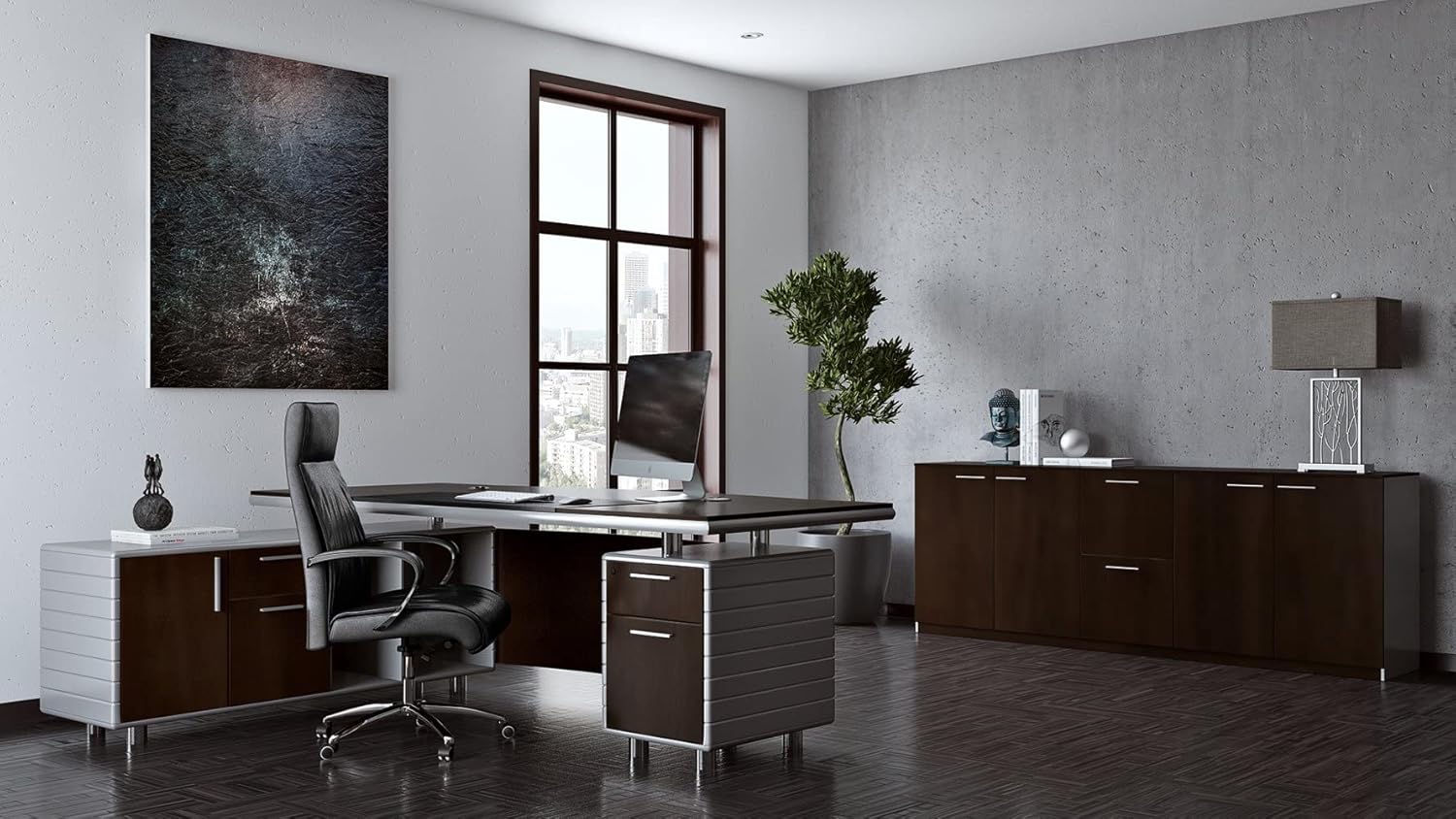 Zuri Furniture Reagan Modern Polished Cabinet Credenza - Dark