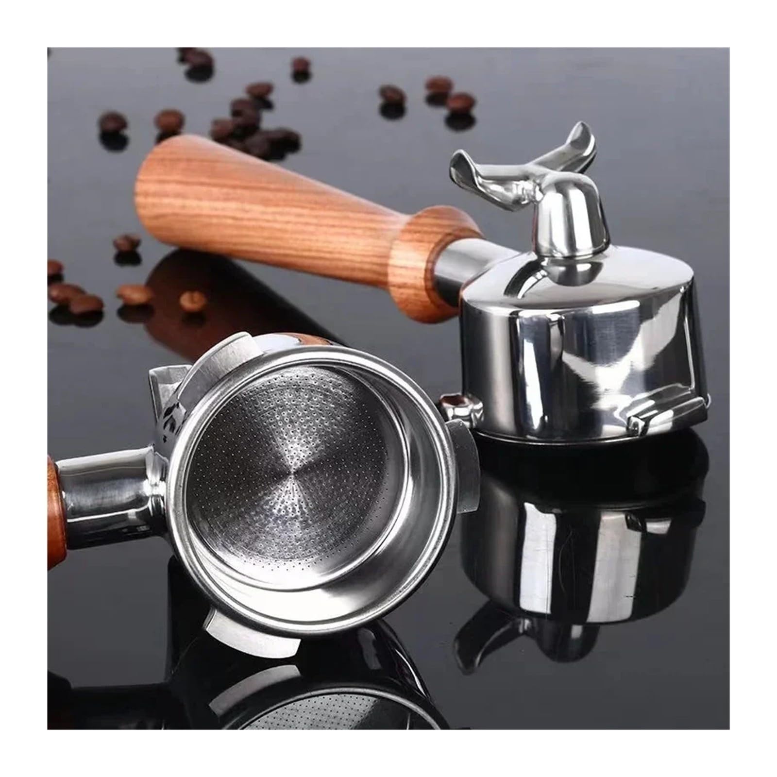 Portafiltro,Compatible Con Delonghi Dedica EC680 / EC685 / EC820 EC850 | EC860 51mm 3 Oídos Boca Doble Espresso Portafiltro 51 Mm A Prueba De Fugas Antideslizante(Black rosewood)