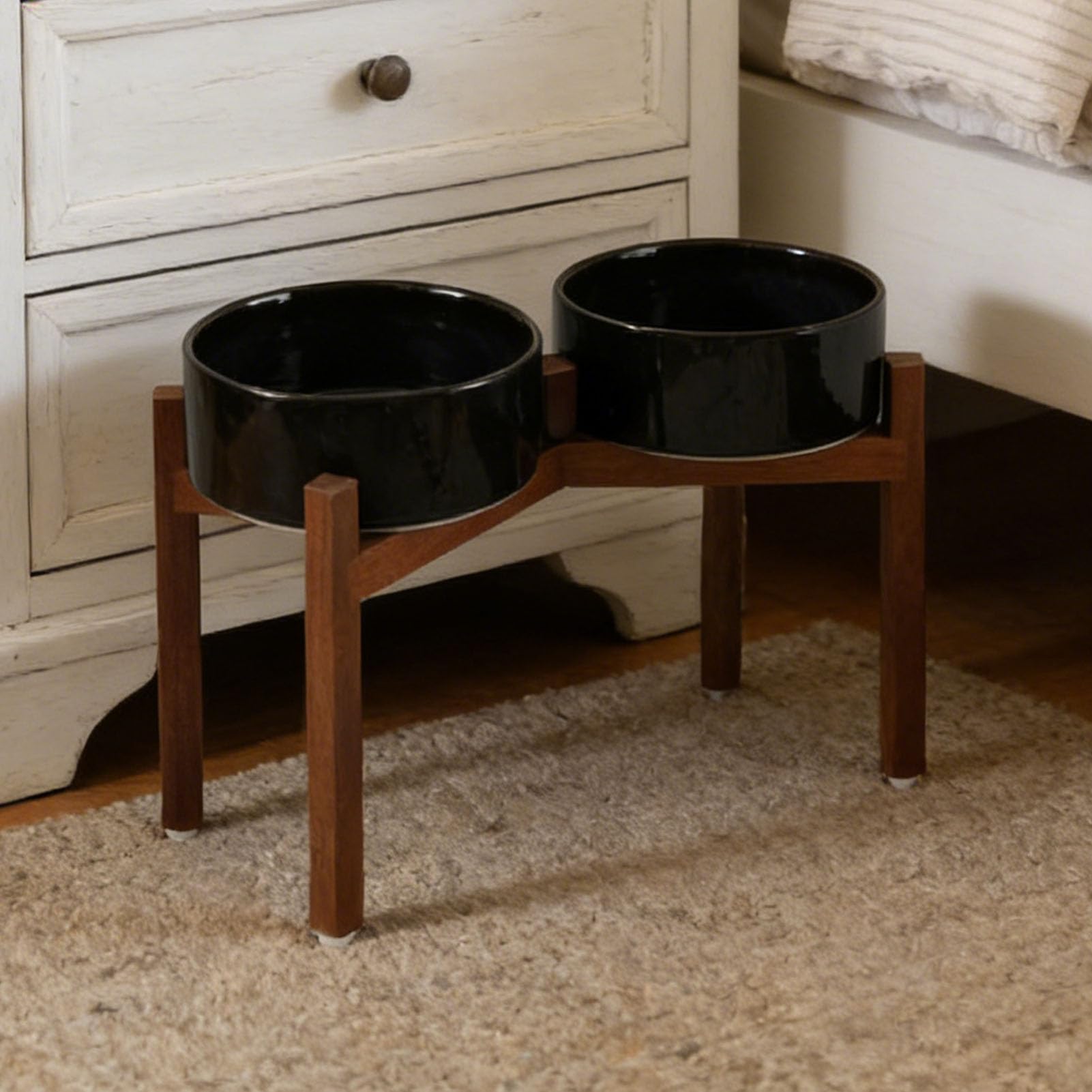 Cuenco de Cerámica para Gatos con Comedero Lento con Base de Madera Elevada, Comedero Elevado para Gatos Antideslizante y Fácil de Limpiar para Comida Seca y Húmeda (I. 1 Yen + h. AIN bul)