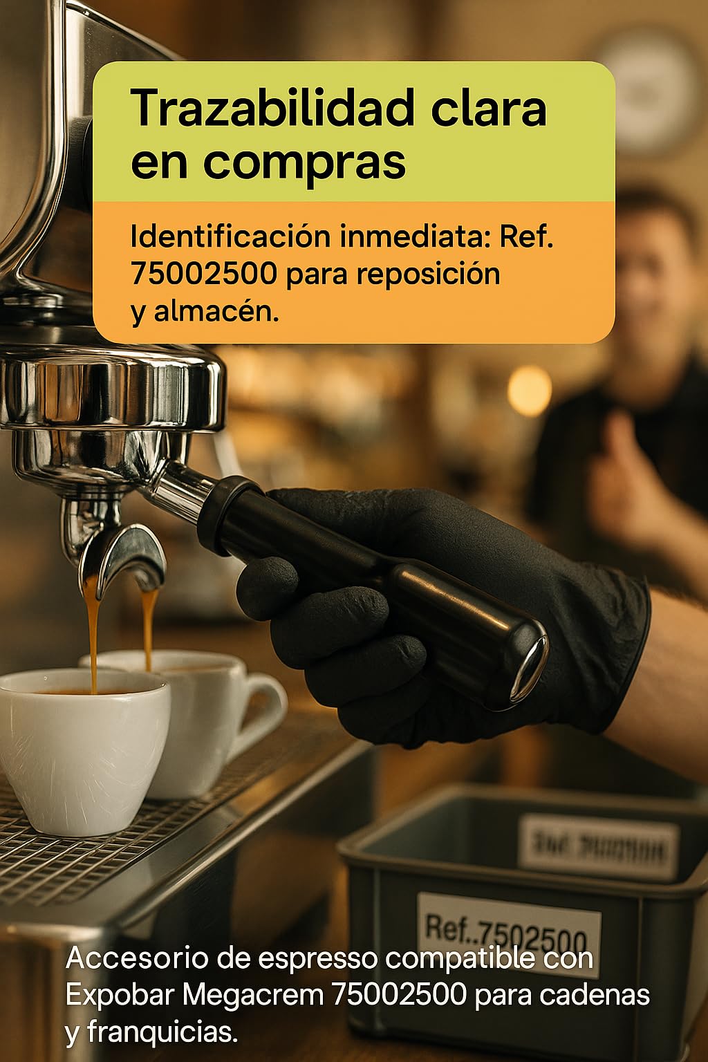 Portafiltro Doble 2 Vías Ø82 mm Ø62 mm Aletas 6.7 mm Salida Curva Caño 3/8 Acero INOX 75002500 Hostelería Máquinas Espresso Profesional Brazo Portafiltros Ajuste Preciso