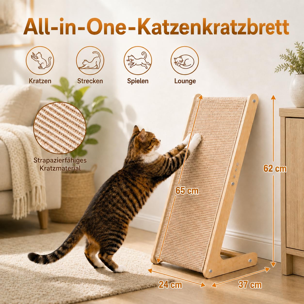 Griffoir pour chat, 65 cm de haut, double usage