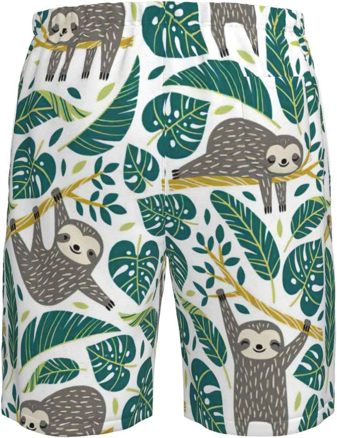 WURTON Adorable Sloth Print Men's Swim Trunks Quick Dry Beach Shorts with Pockets Lining Swimwear Bathing Shorts