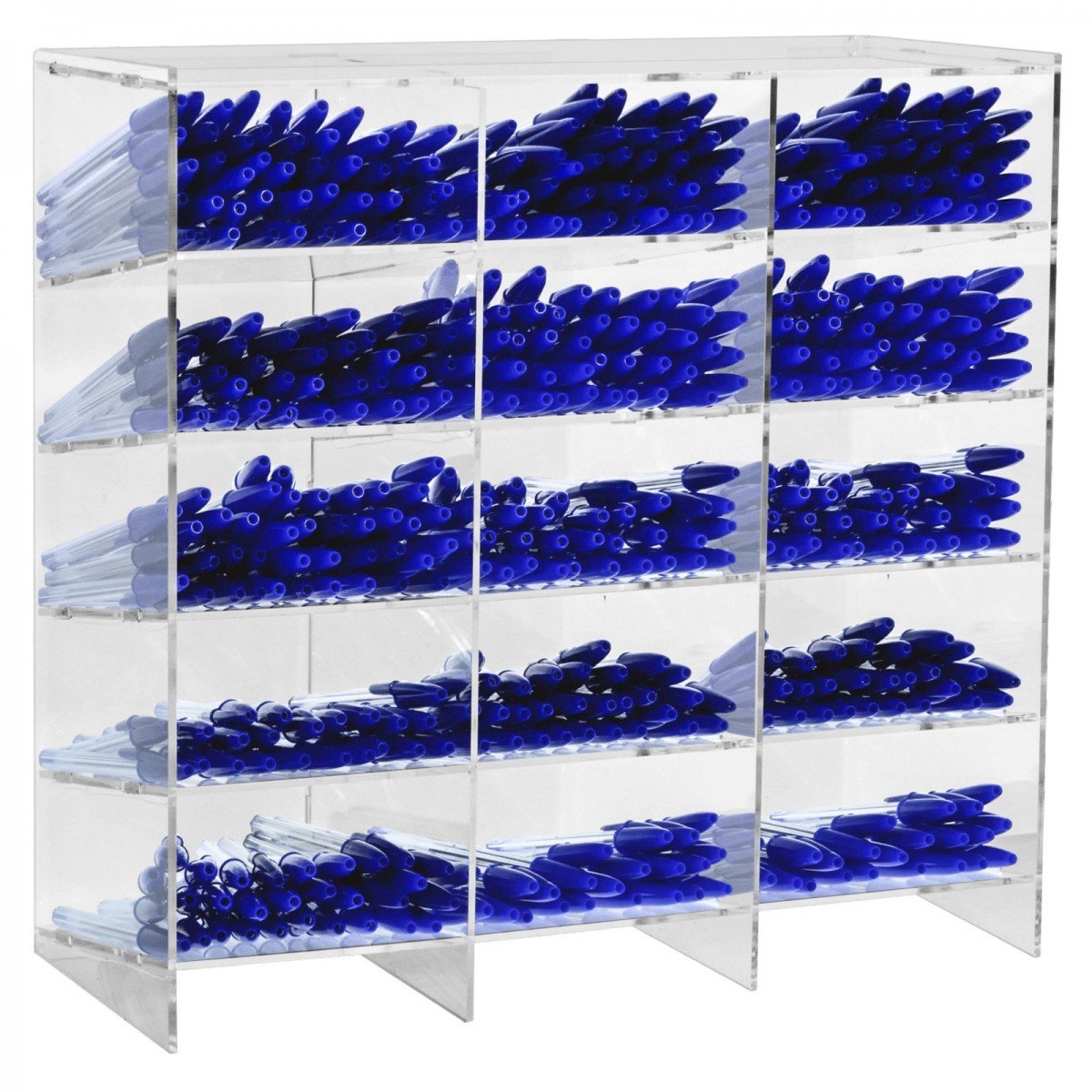 Porta penne da banco in plexiglass trasparente a 15 scomparti - Misure: 35 x 16 x H35 cm