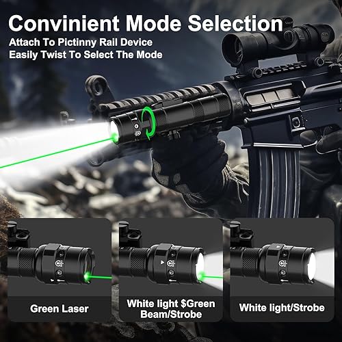 Miniatura 9 de Mlok - Combo de linterna láser para rifle  1250 lúmenes de luz láser roja para pistola larga, linterna táctica recargable por USB con interruptor de