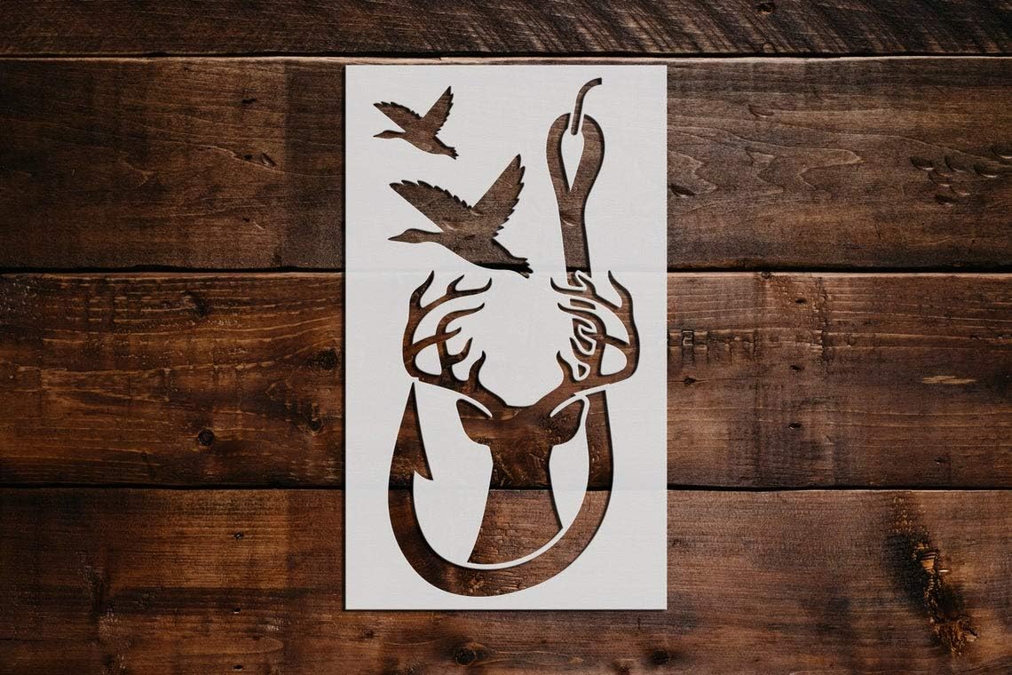 Fish Hook Deer Birds Stencil DIY Reusable Craft and Painting Wall Stencils - 566 (6x12)