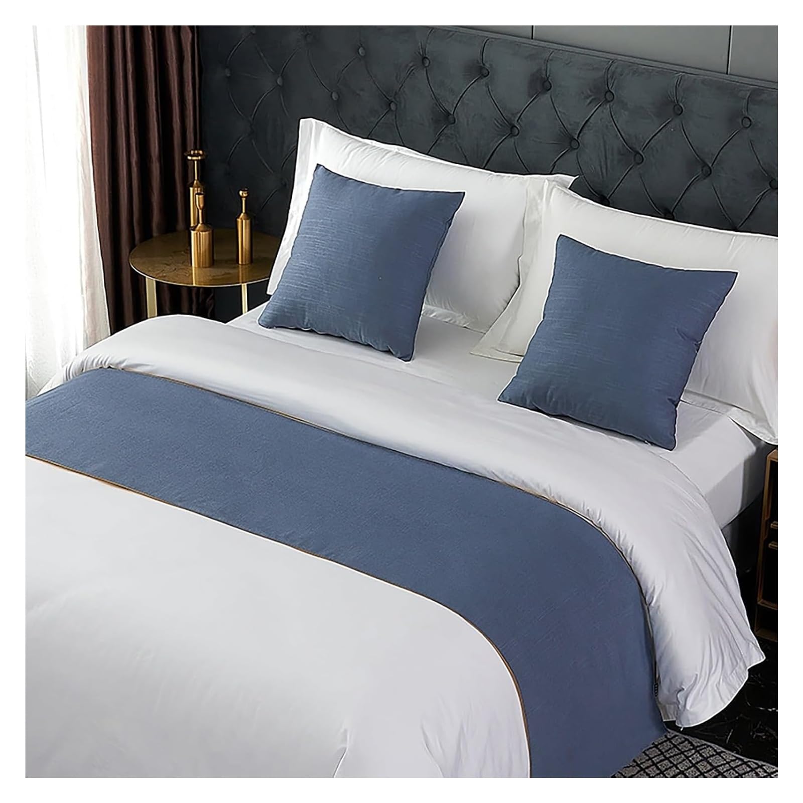 uoXHFdh Bed Runners & Scarves Solid Single Layer End Scarf, Modern Style(Dark Blue,50 * 240cm for 180cm Bed)