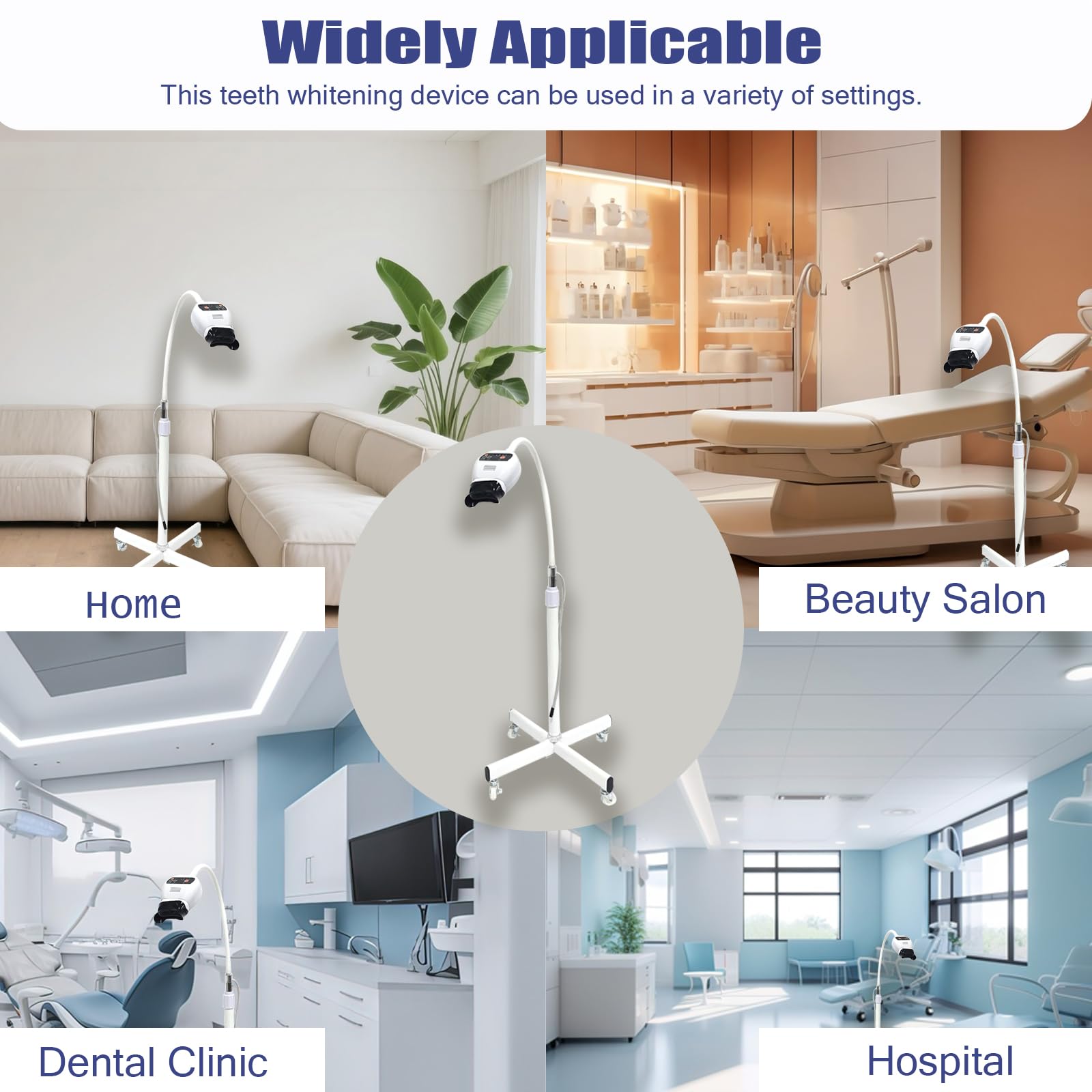 Sbiancamento dei denti – Dispositivo mobile a luce LED fredda con 8 lampadine, 3 impostazioni di illuminazione, altezza regolabile, timer da 30 minuti per sbiancamento dentale efficace
