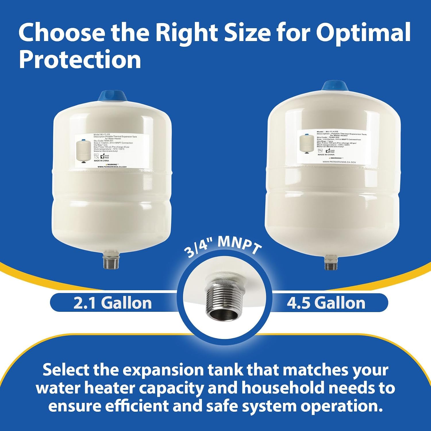 1-PACK GUOFIS 2.1 Gallon Water Heater Expansion Tank,3/4 in MNPT Expansion Tank for Thermal Pressure Control(TANK001-8L)