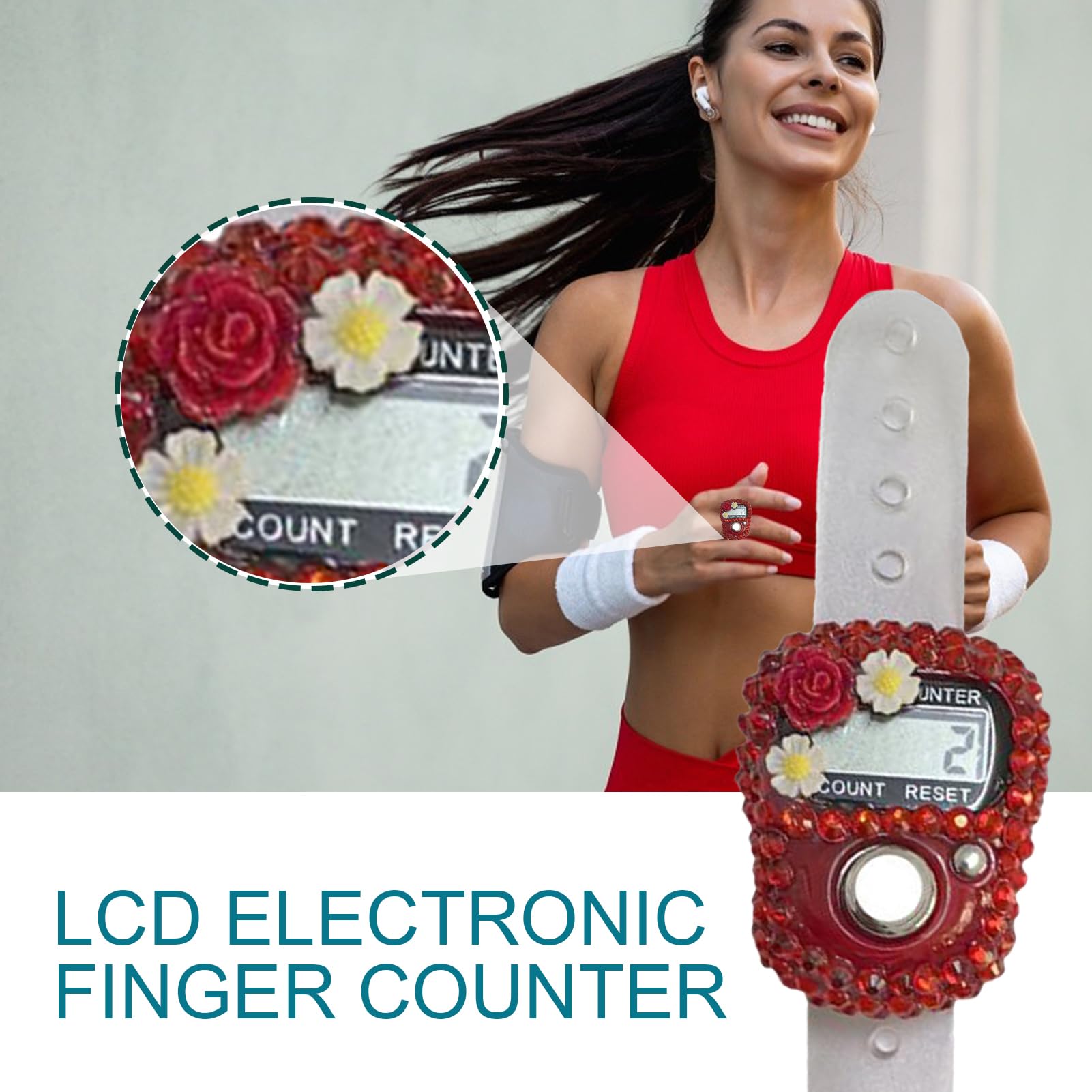 Finger Clicker Counter | Finger Counter Clicker Ring - Handheld Ticker Machine with HD Display Device Portable with Floral Design for Swimming Baseball Golf Crochet