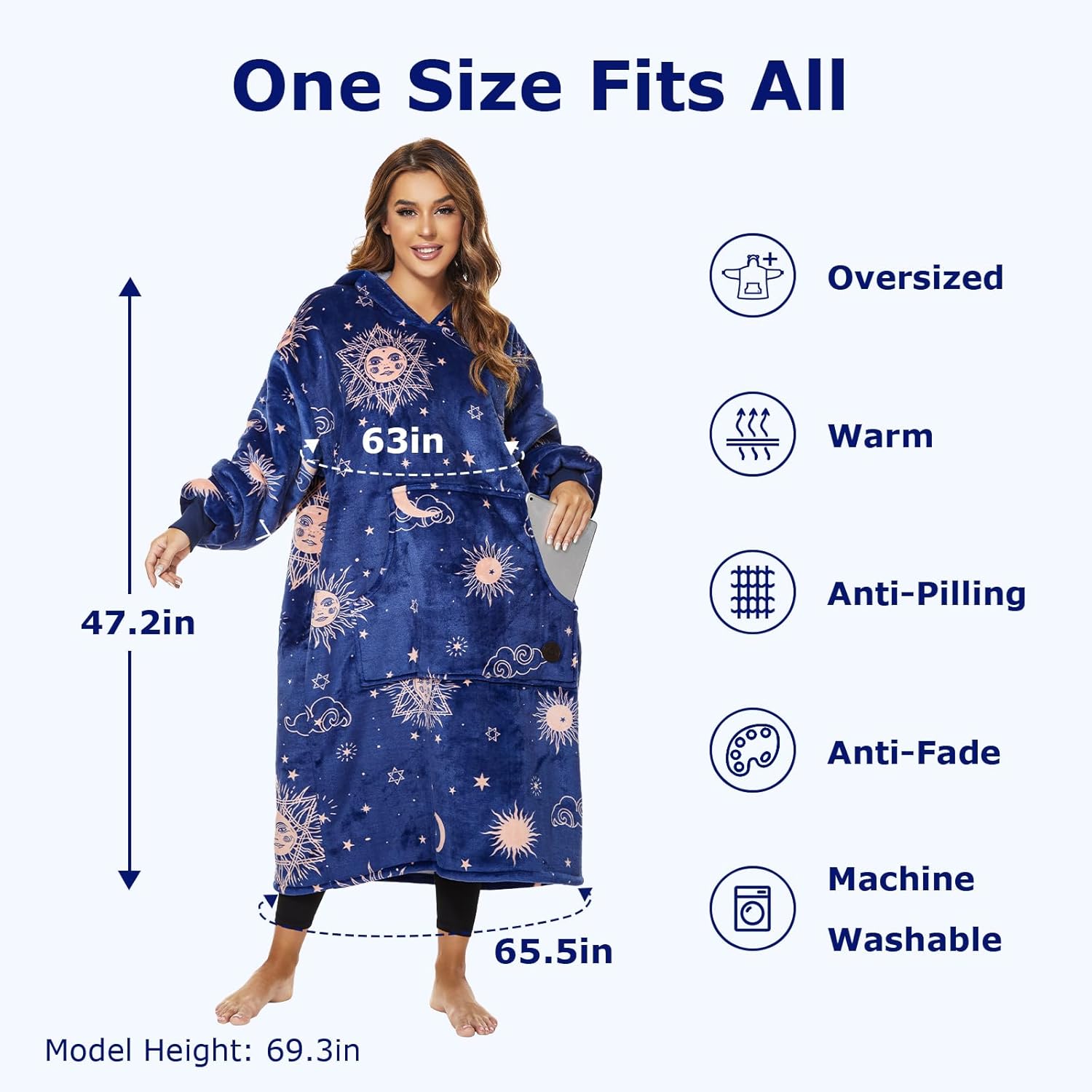 THREE POODLE Wearable Blanket Hoodie, Oversized Sherpa Sweatshirt Blanket for Adults Women Men, Warm Cozy Hooded Blanket, Gifts for Mom Girlfriend - Image 2