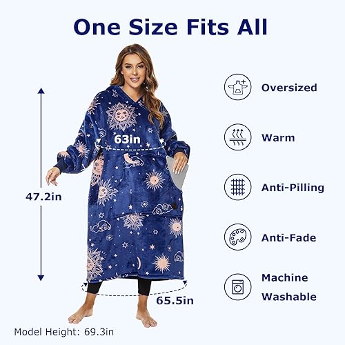 Miniatura 2 de THREE POODLE Manta con capucha, manta Sherpa de gran tamaño para adultos, mujeres y hombres, cálida y acogedora manta con capucha, regalos para mamá