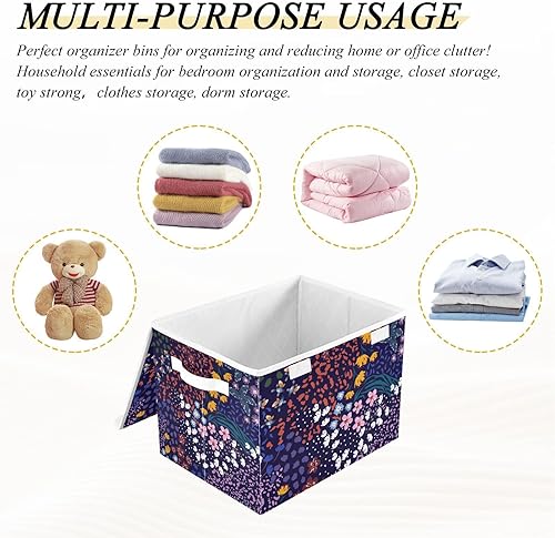 Miniatura 7 de Bolsas de almacenamiento plegables de flores de leopardo para ropa, contenedores de almacenamiento de tela con asa reforzada, organizadores de