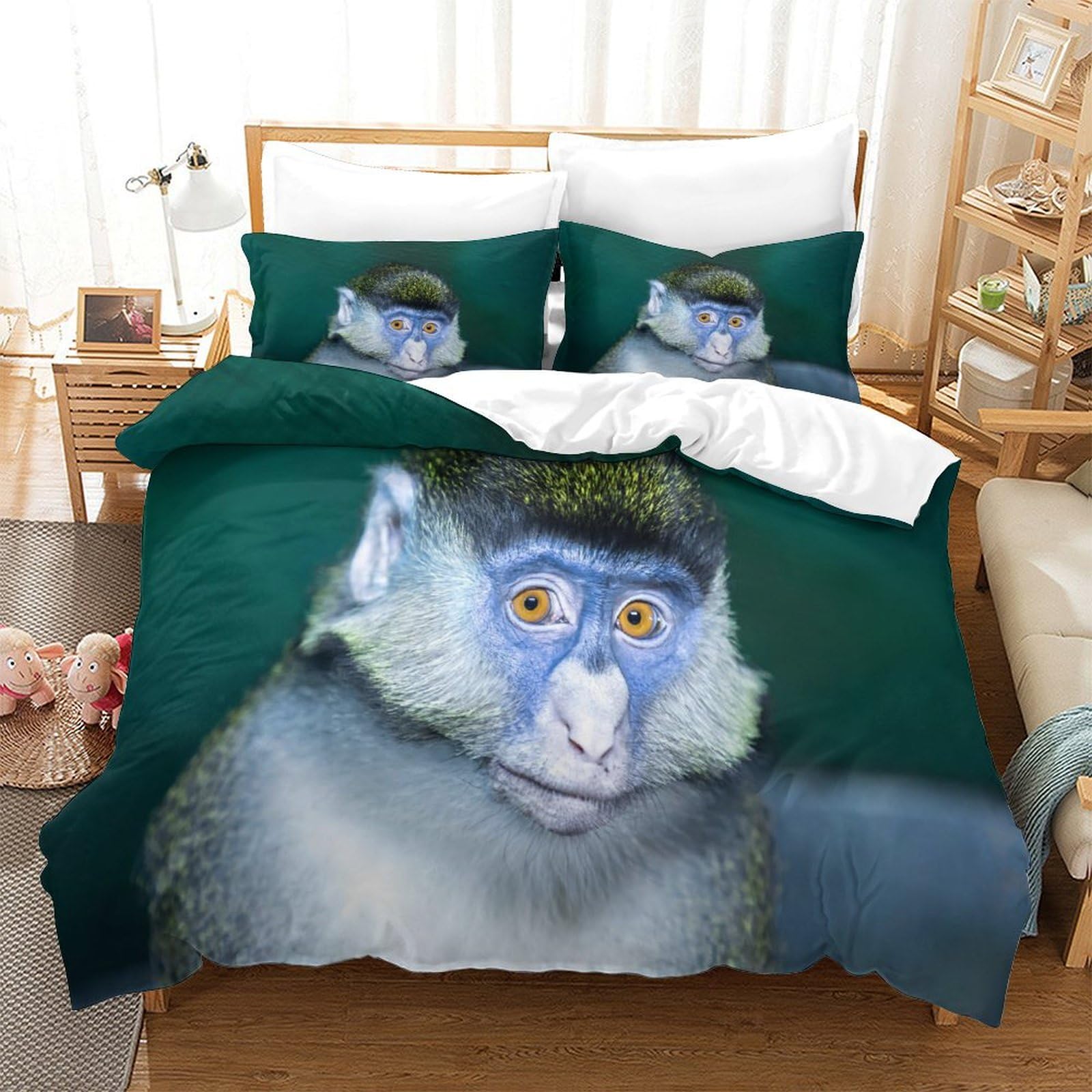 P1S9U7W5Y Vivid Animal 3D Printed Monkey Duvet Cover Set 3pcs Microfiber Artistic Bedding Set Double