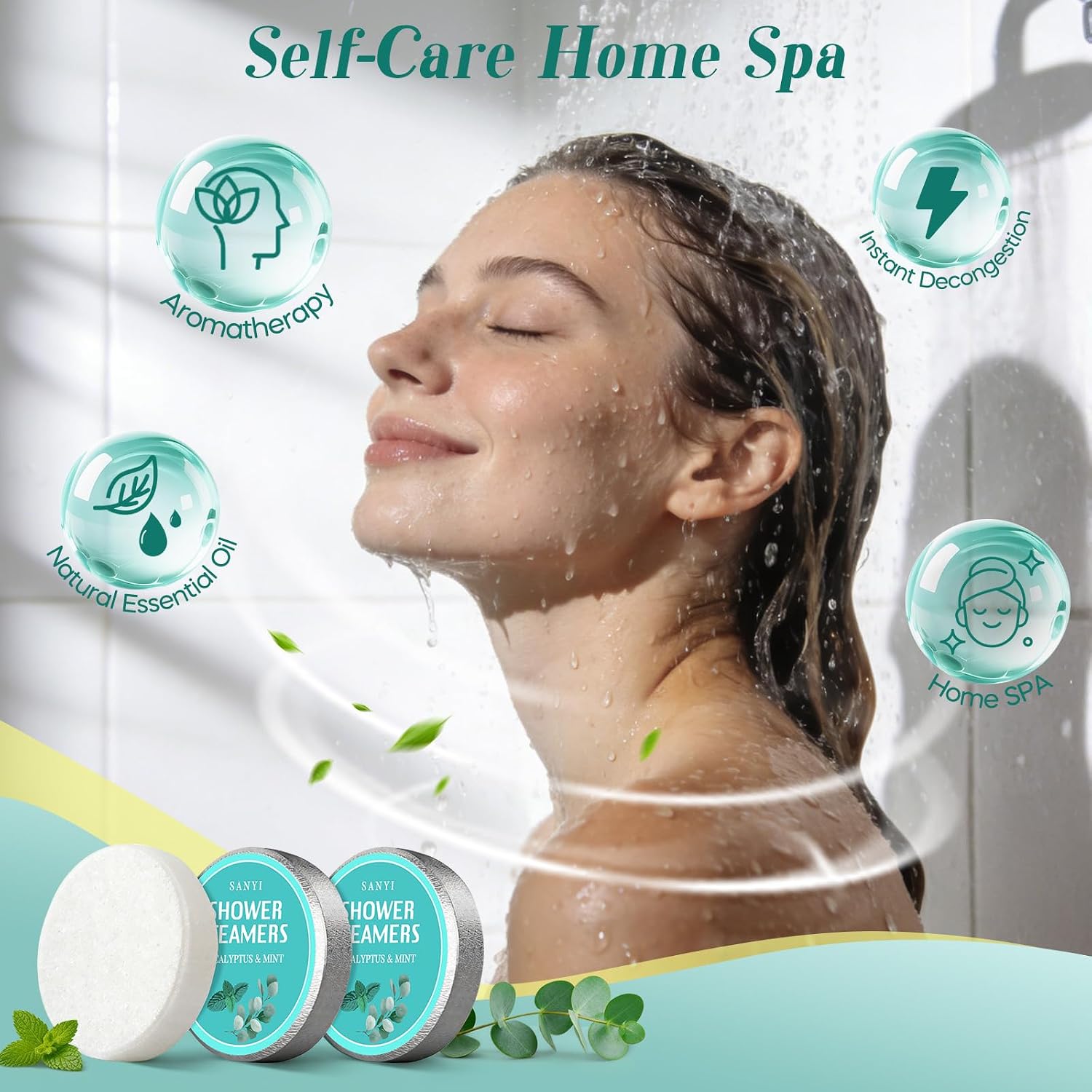 Shower Steamers Aromatherapy 15 Pack, Eucalyptus & Mint Shower Bombs with Natural Essential Oils, Boo Basket Stocking Stuffers Gifts for Women Men, Relaxation Quick Sinus Relief Nasal Congestion