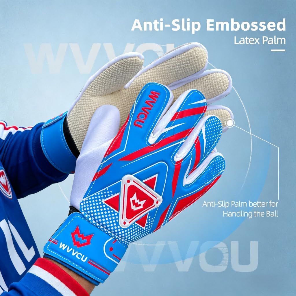 WVVOU Goalkeeper Gloves for Kids Youth, Soccer Goalie Gloves with Double Protection, Anti-Slip Soccer Gloves, Super Grip