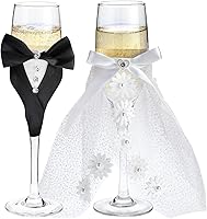 Vista 5 de Sparkle and Bash Copas de boda para novia y novio, 2 flautas de 8.75 pulgadas, en blanco y negro, modernas, copas de brindis de champán para regalos