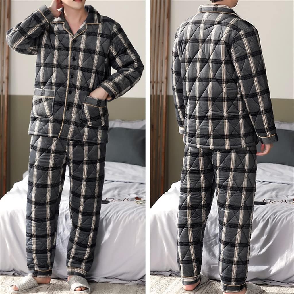 Men's Winter Coral Fleece Three-layer Thickened Plus Velvet Quilted Jacket Warm Flannel Home Clothes