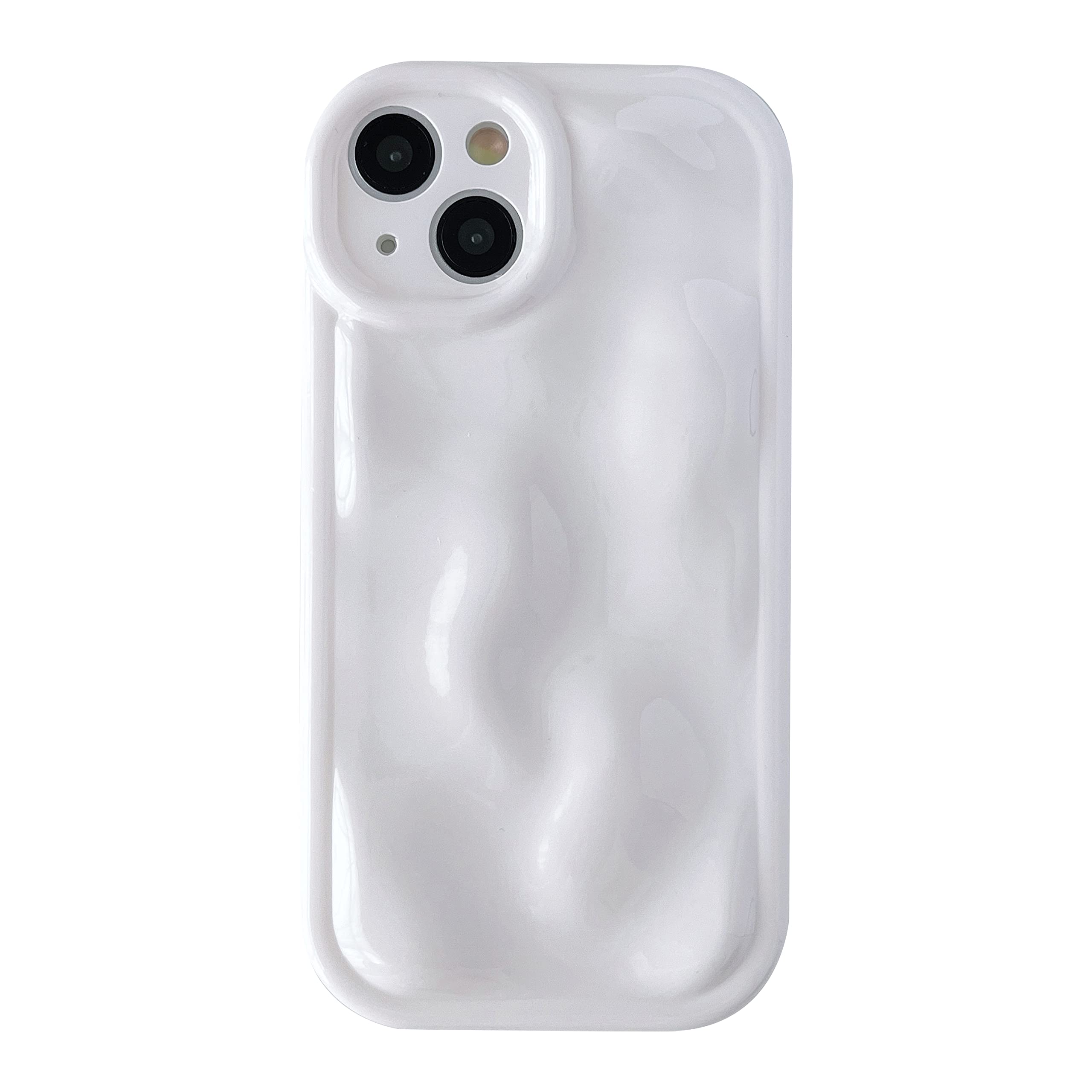 Caseative Cute Water Ripple Shape Camera Lens Protection Soft Compatible with iPhone Case (White,iPhone 14 Pro)