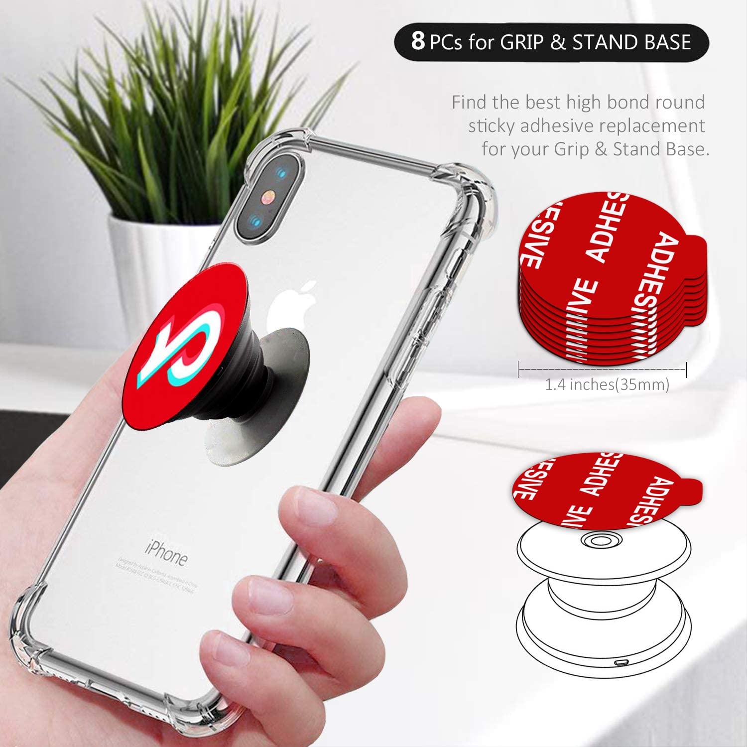 PKYAA 8 Pack Sticky Adhesive Compatible with Socket Base, Double-Sided Replacement Tape for Collapsible Grip & Stand Back, 4pcs Sticker Pads for Car Magnetic Phone Holder thumbnail