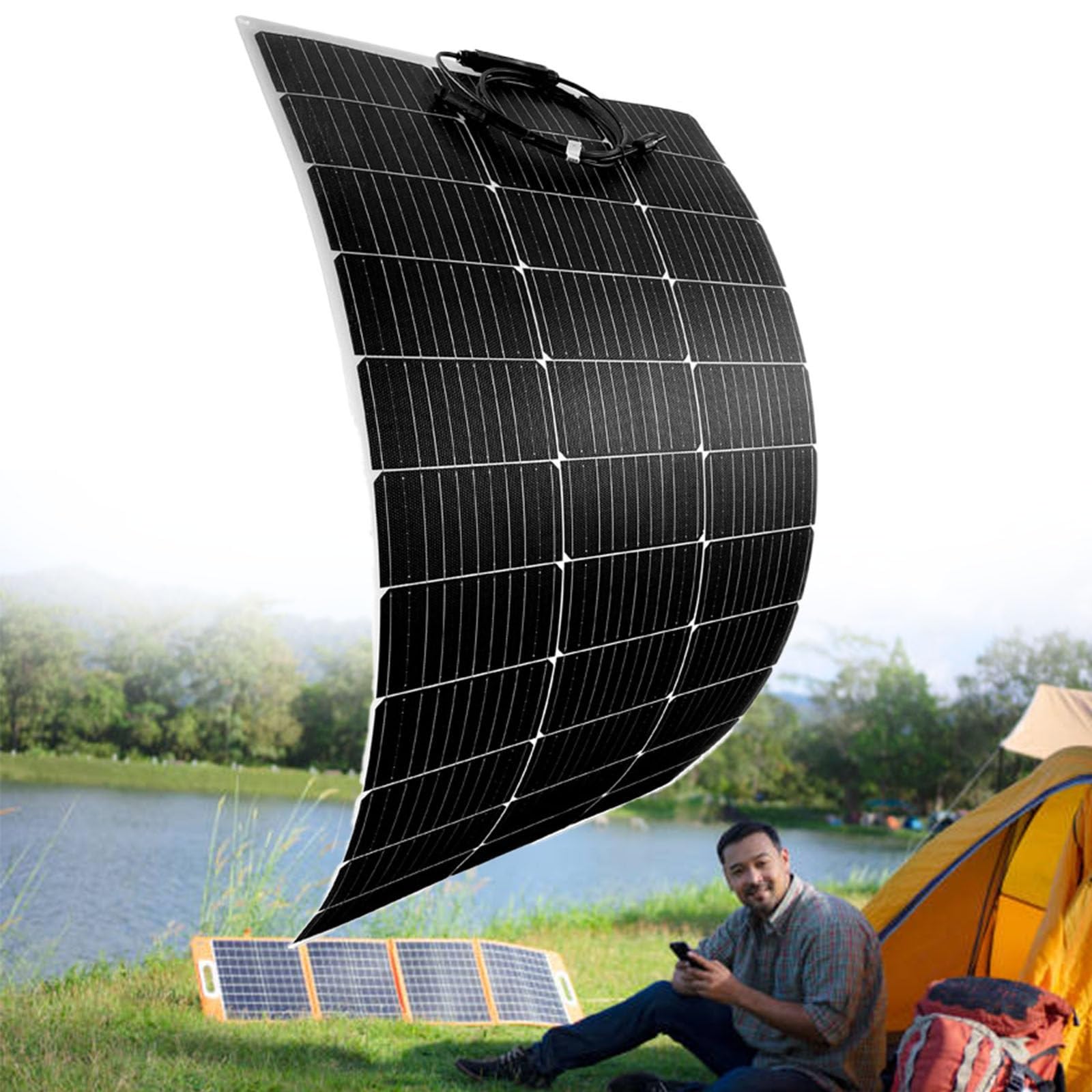 Elastyczny panel słoneczny 150 W/200 W, 36 V, monokrystaliczny, giętki panel słoneczny, ładowarka fotowoltaiczna do off-grid, kampera, kampera, łodzi, dachu, nierównych powierzchni (200 W)