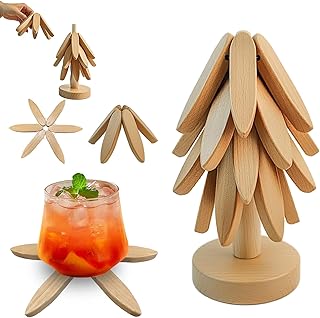 Wooden Trivets for Hot Dishes, Wooden Tree Trivet Set, Natural Tree Trivet Set - Foldable Coasters for Kitchen Counter, Hot Pots and Pans, Heat Resistant Table Protectors