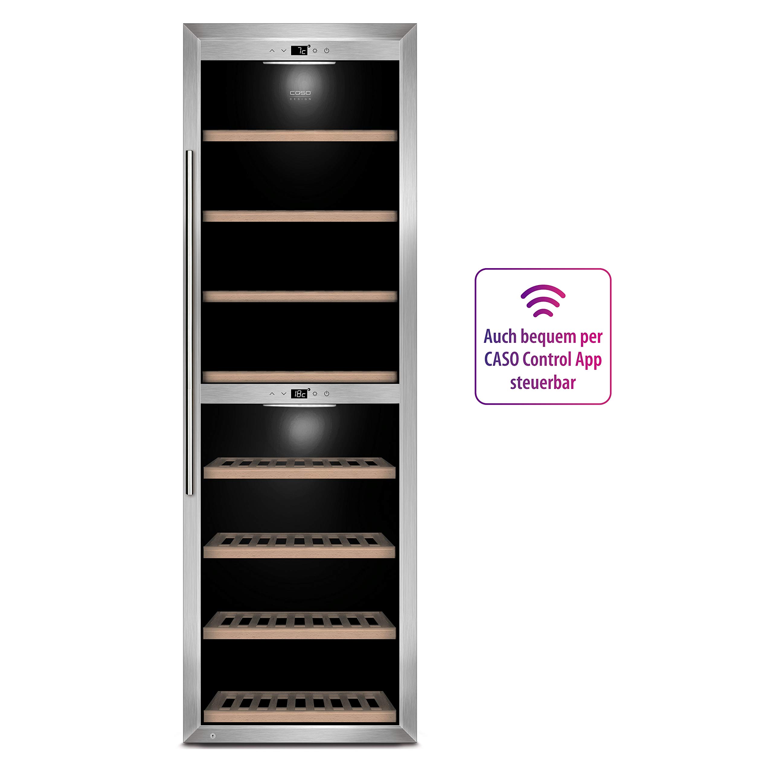 Caso WineComfort 1800 Smart-App Weintemperierer Kompressortechnik 180 Flaschen Weinkühlschrank Edelstahl Glas