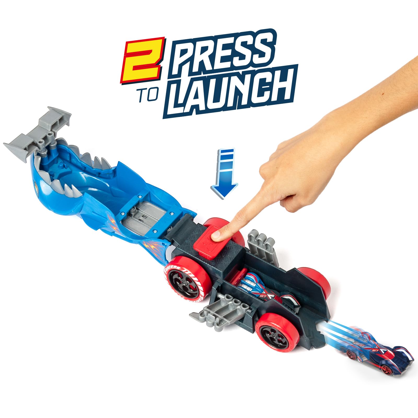 T- Racers Mix 'N Race Squad Launcher Shark – Truck Shark, który przekształca się w wyrzutnię. Zawiera 2 ekskluzywne pojazdy, strefę uruchamiania pojazdów i strefę transportu 2 pojazdów