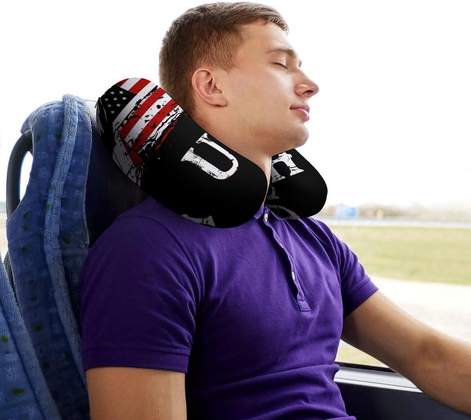 US EH U.S. Canada Flag Funny Travel Pillow U Shaped Memory Foam Neck Pillows Portable for Flight Car Home Office