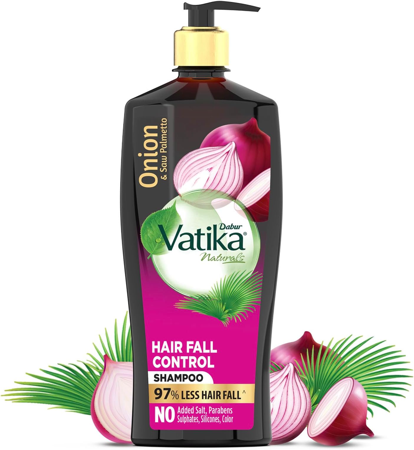 Dabur Vatika Onion Hair Fall Control Shampoo - 640ml | Up to 97% Hair Fall Reduction I With Onion and Saw Palmetto I No Nasties Shampoo | Fortified with Vitamin E & Pro-Vitamin B5