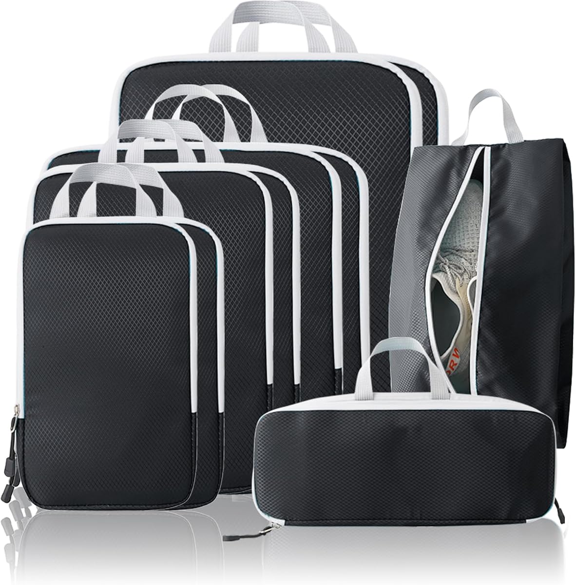 Compression Packing Cubes, 10 Set Packing Cubes for Travel Compression, Lightweight Compressible Package Organizer for Carry On and Suitcases, Black and Grey