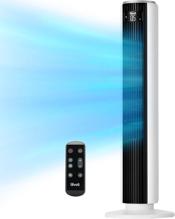 LEVOIT Velocity Bladeless Oscillating Tower Fan with 5 Speeds, 4 Modes, 90° Oscillation, Remote Control and 12H Timer - 36 Inch Standing Fan for Bedroom or Living Room
