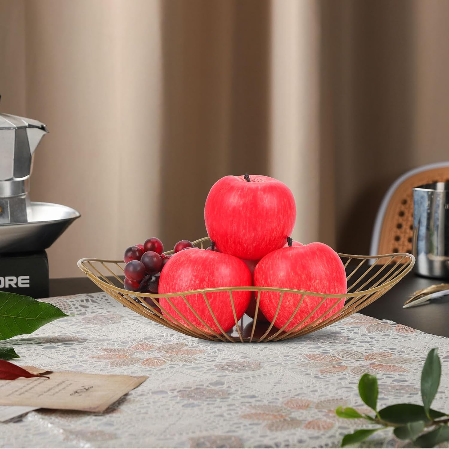 IBWell Antique Curved Edge Fruit Basket for Kitchen Gold Wire Basket Fruit Bowl for Home Decor Metal Wire Fruit Holder for Fruit Vegetable Snacks - Image 4