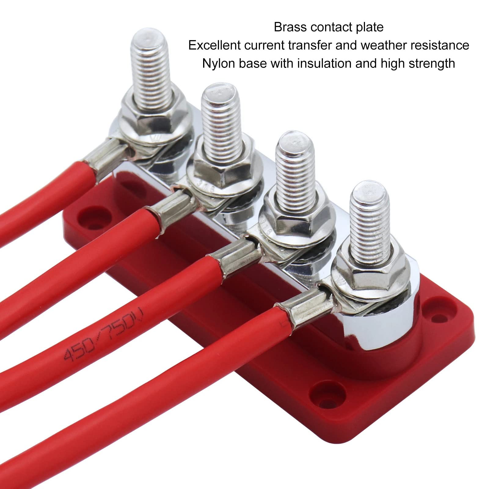 Batterie-Sammelschiene, DC 12 V Bis 48 V, 600 A, Hochstrom, M10, 4 Bolzen, Stromverteilerblock Auto, Wohnmobil, Boot, Yacht (Rot)