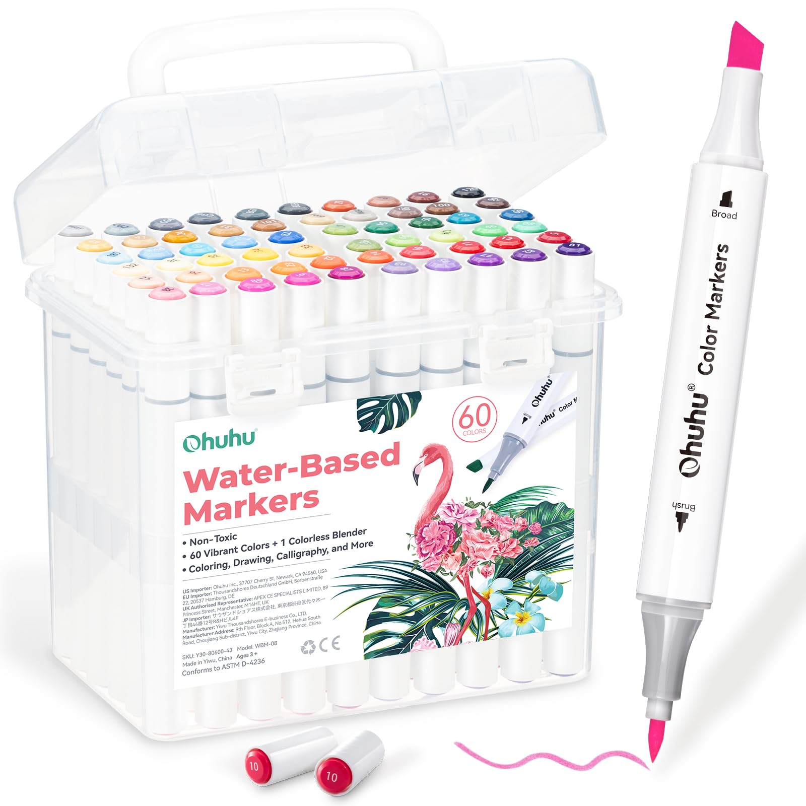 Markers for Adult Coloring Books No Bleeding 60 Colors Water-based Dual Tips Brush & Fine Coloring Markers for Kids Adults Beginners Drawing Pens for Journaling Lettering (Brush & Chisel)