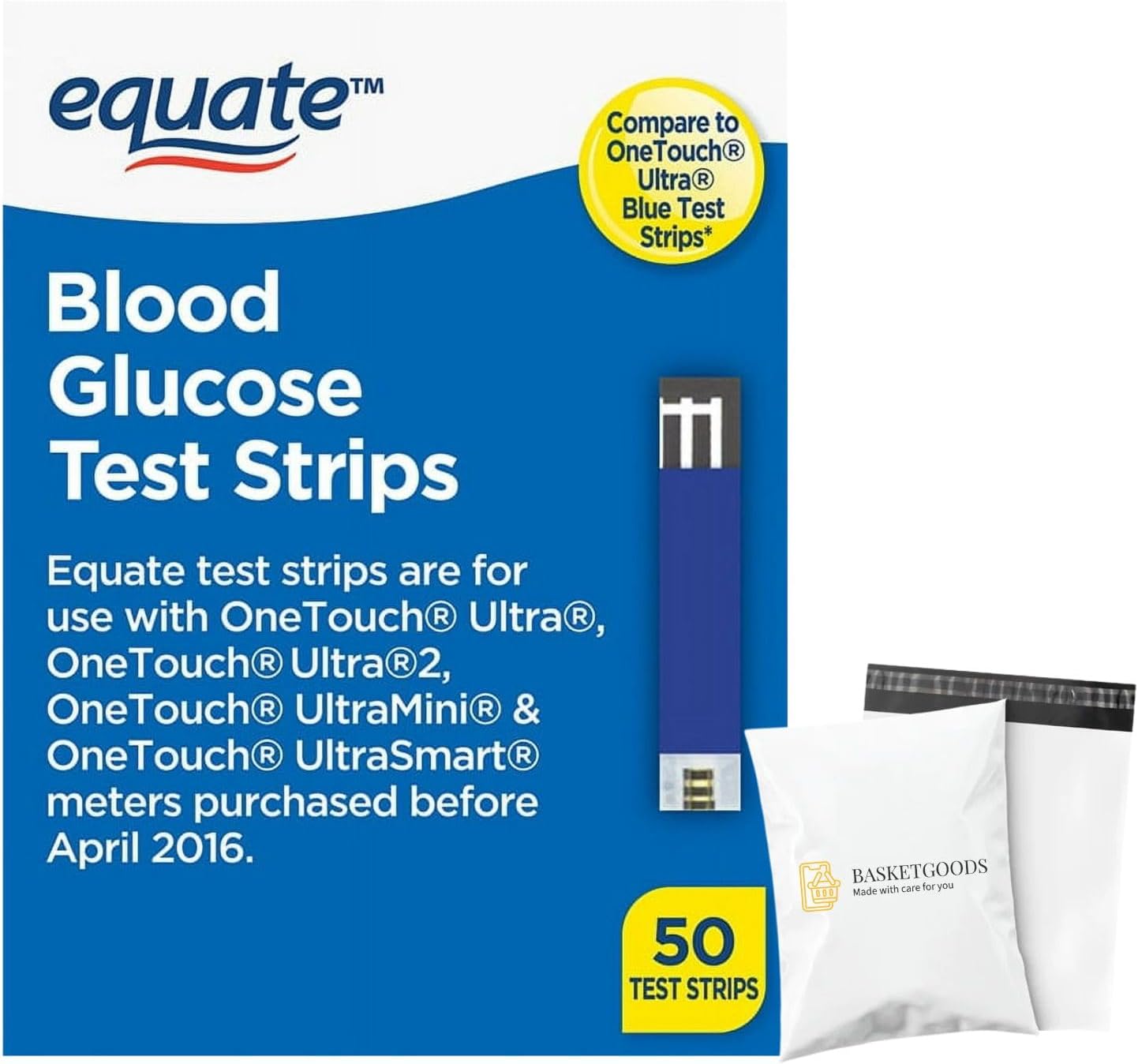 Equate Diabetic Blood Sugar Test Strips - 50ct (Pack of 1) - Accurate Glucose Testing for Diabetes Control, Set by Basket Goods