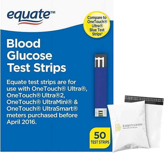 Equate Diabetic Blood Sugar Test Strips - 50ct (Pack of 1) - Accurate Glucose Testing for Diabetes Control, Set by Basket Goods