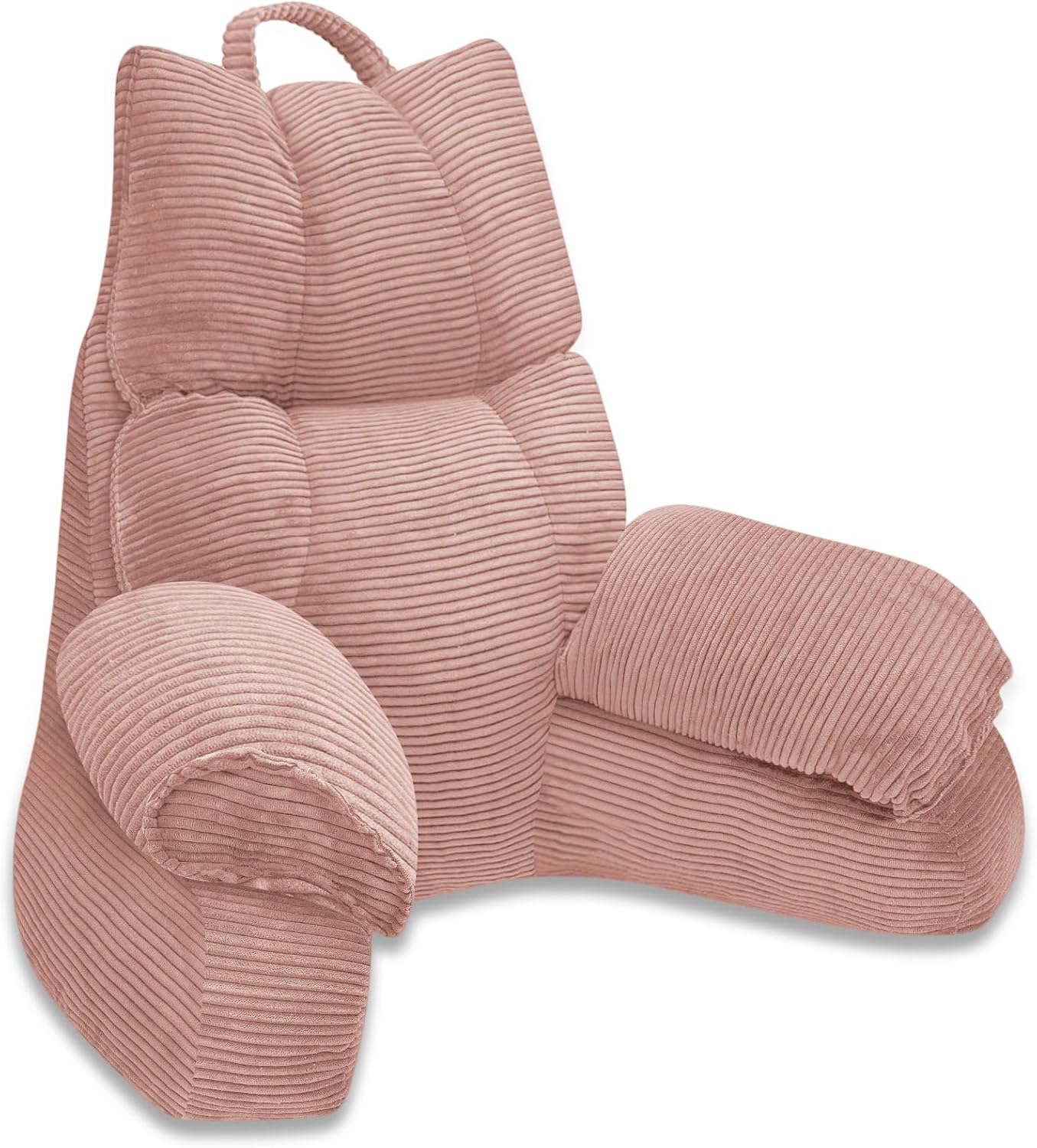 RRPAHWTV Reading Pillow for Bed with High Arm Rests,Back Support Pillow for Sitting Up in Bed with Shredded Memory Foam for Reading, TV, Gaming or Relaxing on Floor?Pink, Large? Pink Large-For heights over5'3"-Weight6.83 lbs