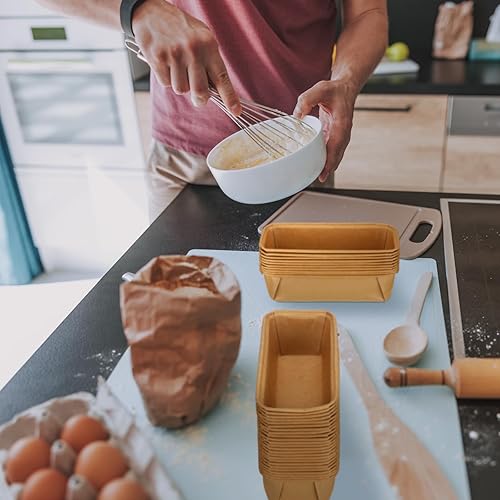 Miniatura 5 de Mifoci 25 moldes rectangulares de papel para hornear pan de papel kraft fácil, moldes desechables para hornear, para microondas, congelador y horno,