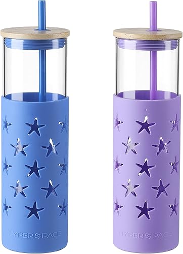 Miniatura 9 de Hyperspace Botella de agua de vidrio de 20 onzas con funda protectora de silicona y tapa de bambú, vasos de viaje con pajita, sin BPA